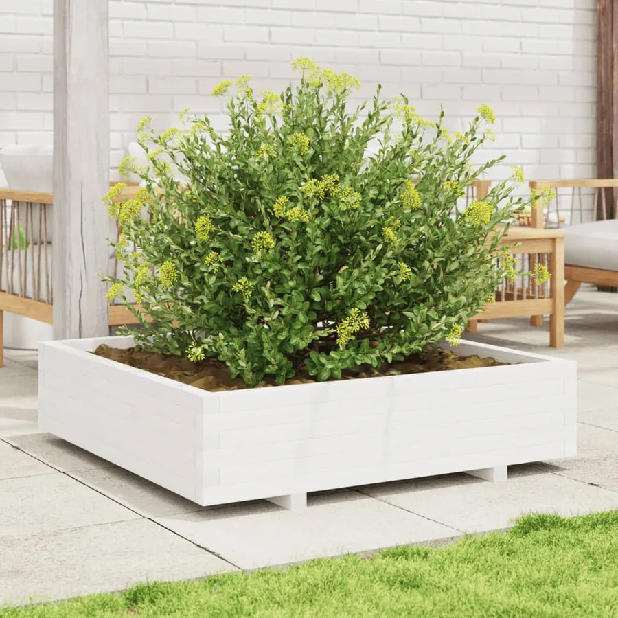 Jardinière blanc 100x100x26,5 cm bois de pin massif - 3
