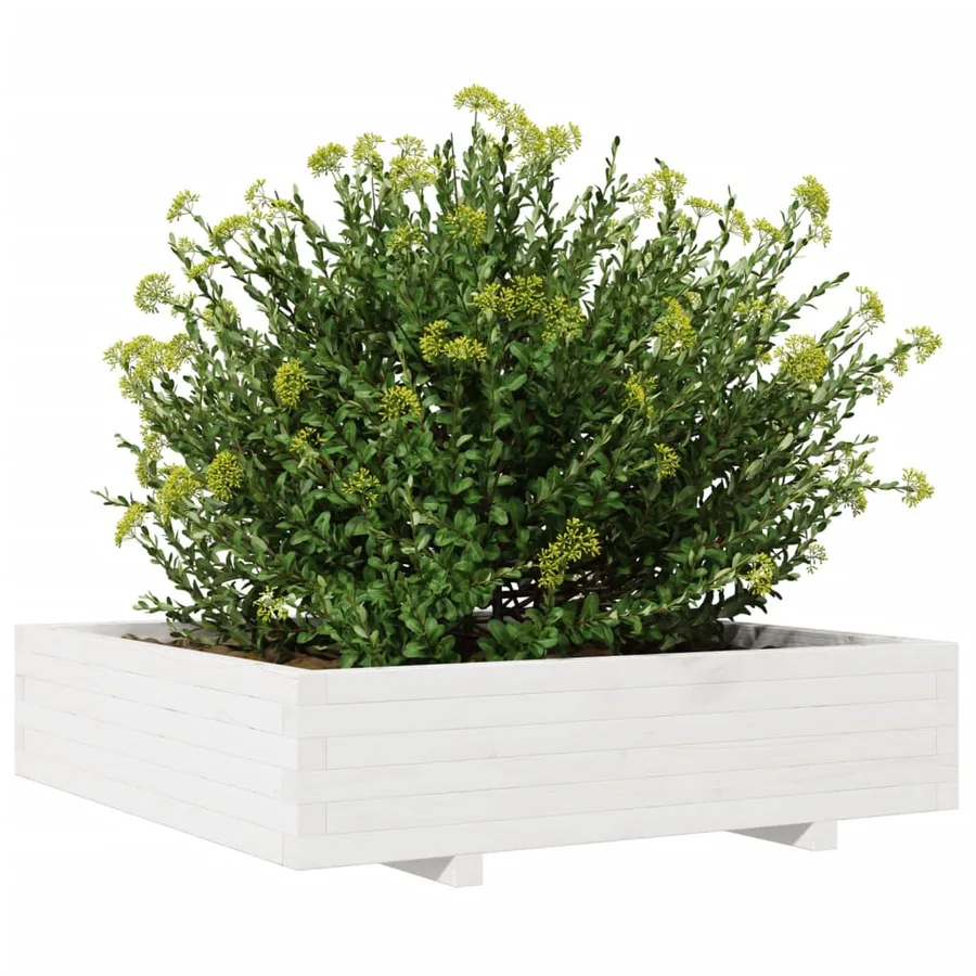 Jardinière blanc 100x100x26,5 cm bois de pin massif - 4