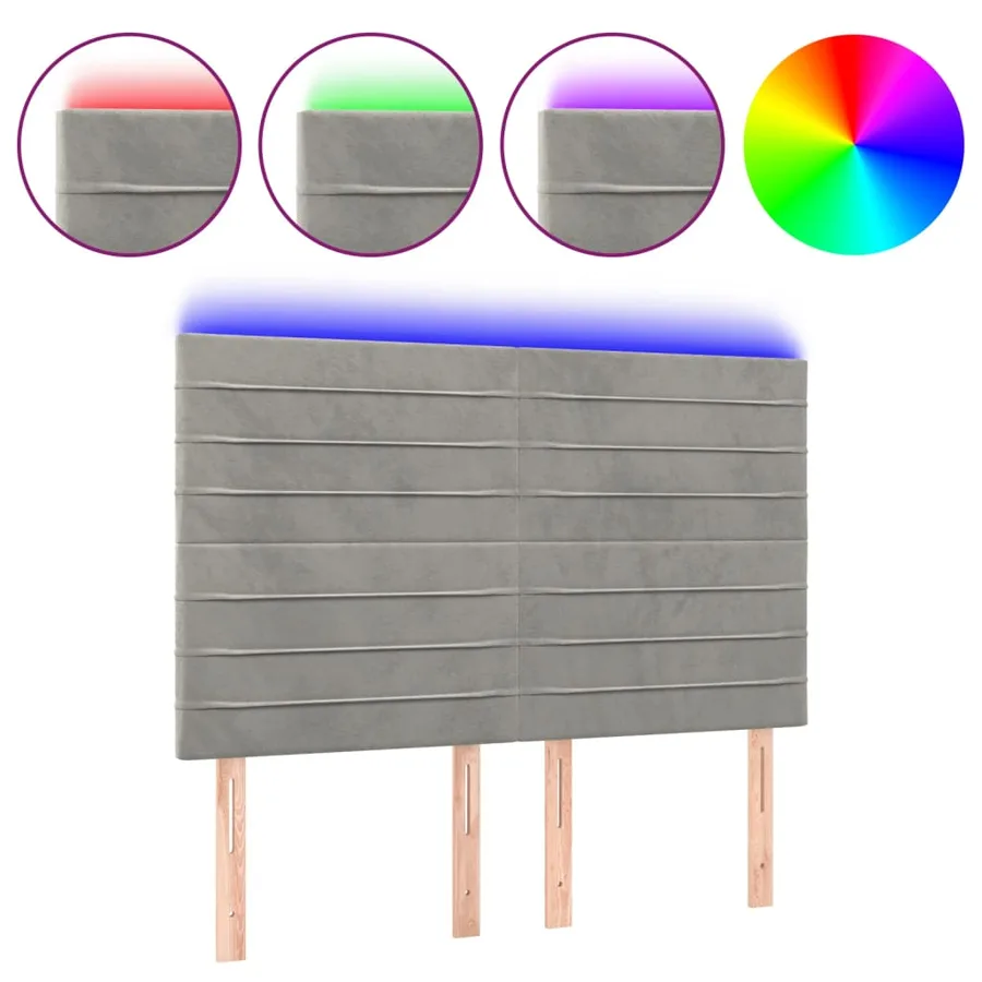 Tête de lit à LED Gris clair 144x5x118/128 cm Velours - 2
