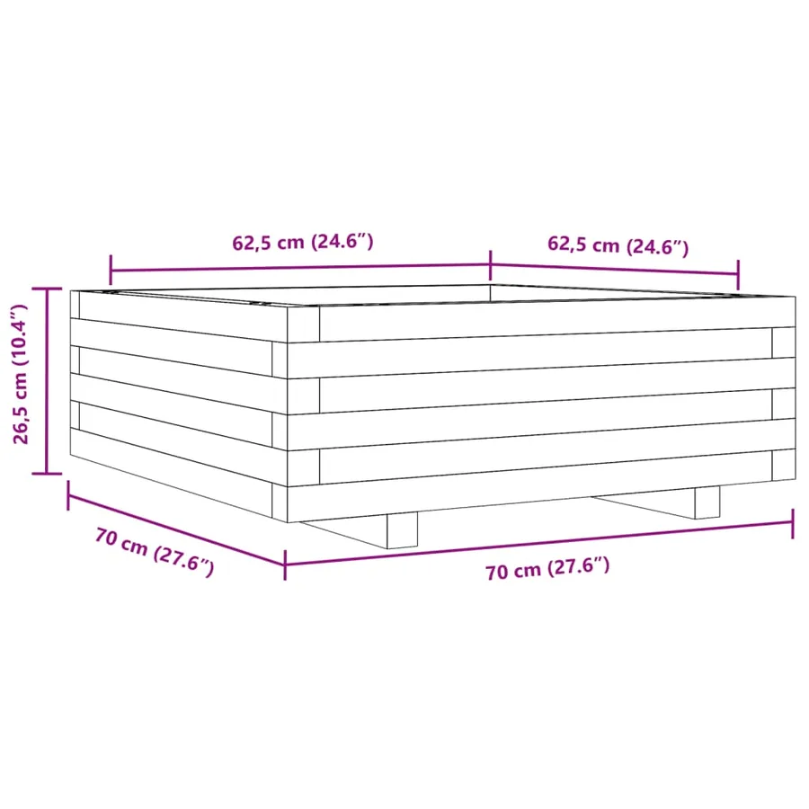 Jardinière blanc 70x70x26,5 cm bois de pin massif - 10