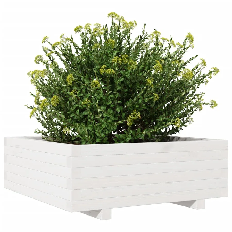 Jardinière blanc 70x70x26,5 cm bois de pin massif - 4