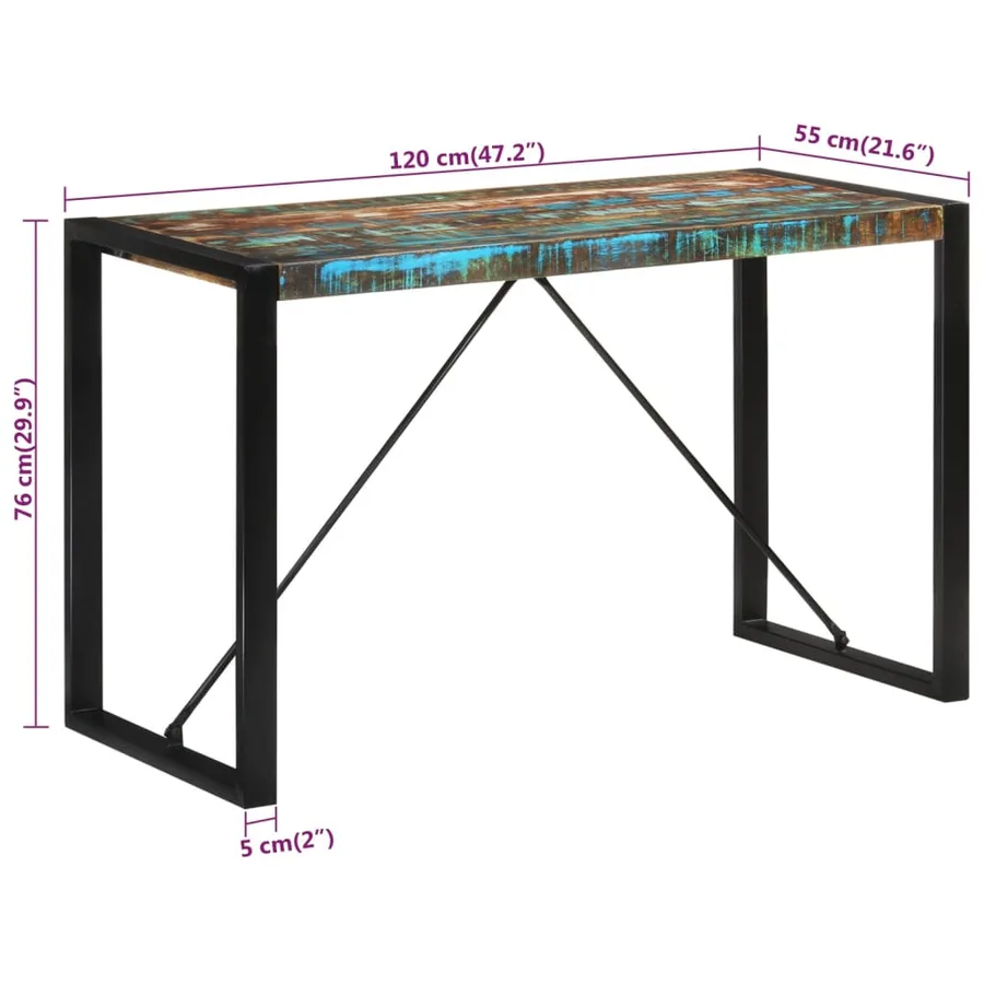 Table à manger 120x55x76 cm bois massif de récupération - 6