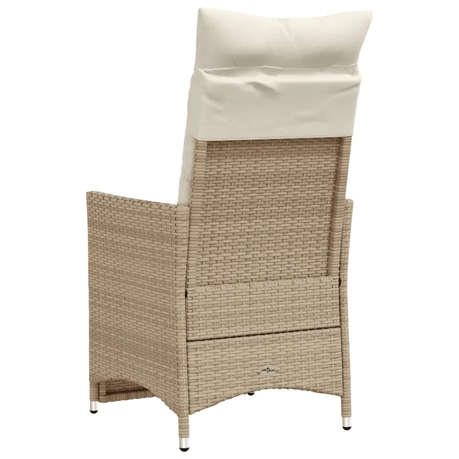 Chaise inclinable de jardin avec coussins beige résine tressée - 6