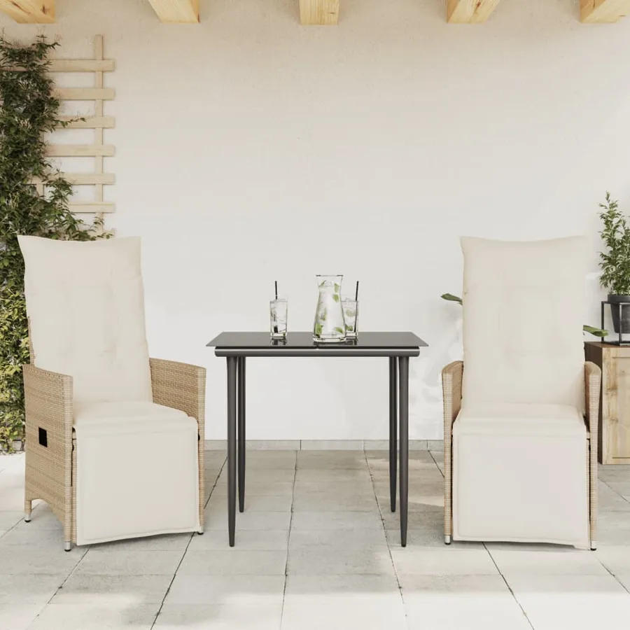 Chaises inclinables de jardin lot de 2 et coussins beige rotin - 2