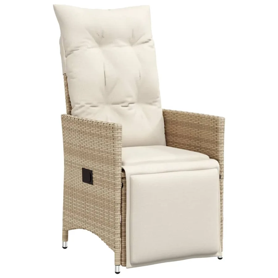Chaises inclinables de jardin lot de 2 et coussins beige rotin - 3