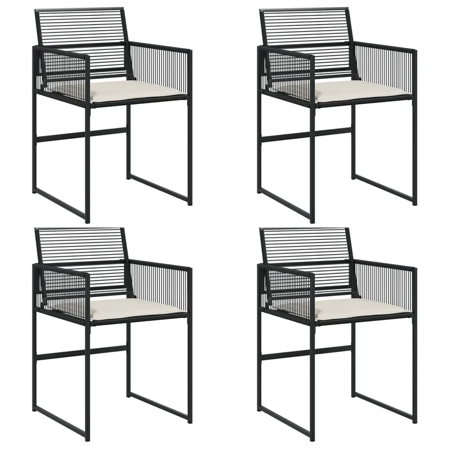 Chaises de jardin lot de 4 avec coussins noir résine tressée - 2