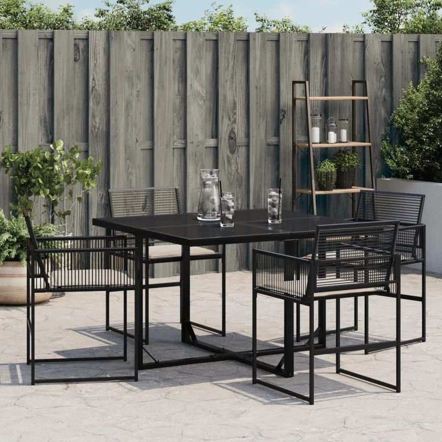 Chaises de jardin lot de 4 avec coussins noir résine tressée - 3