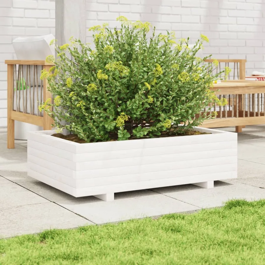 Jardinière blanc 90x60x26,5 cm bois de pin massif - 3