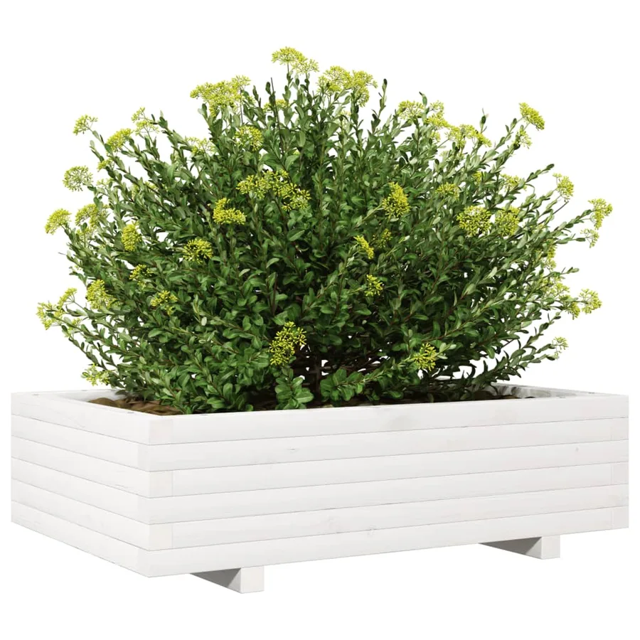 Jardinière blanc 90x60x26,5 cm bois de pin massif - 4