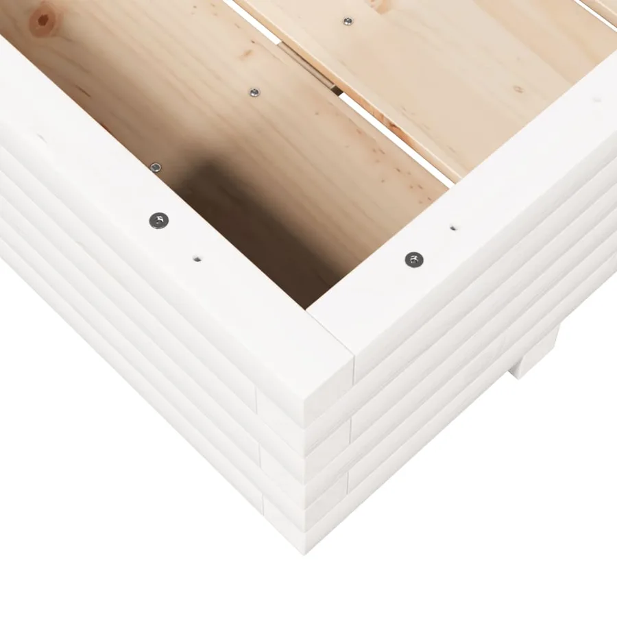 Jardinière blanc 90x60x26,5 cm bois de pin massif - 8