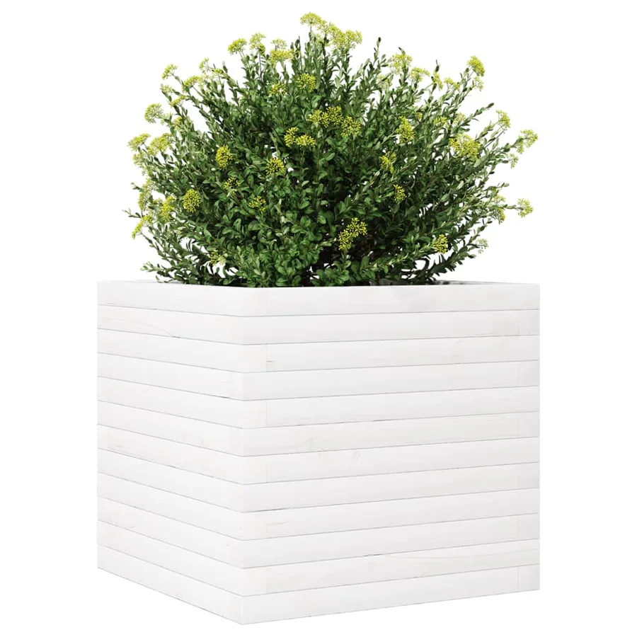 Jardinière blanc 50x50x46 cm bois de pin massif - 4