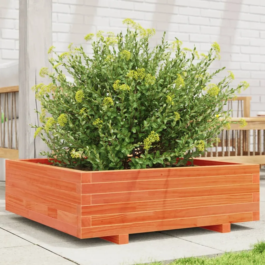 Jardinière cire marron 80x80x26,5 cm bois de pin massif