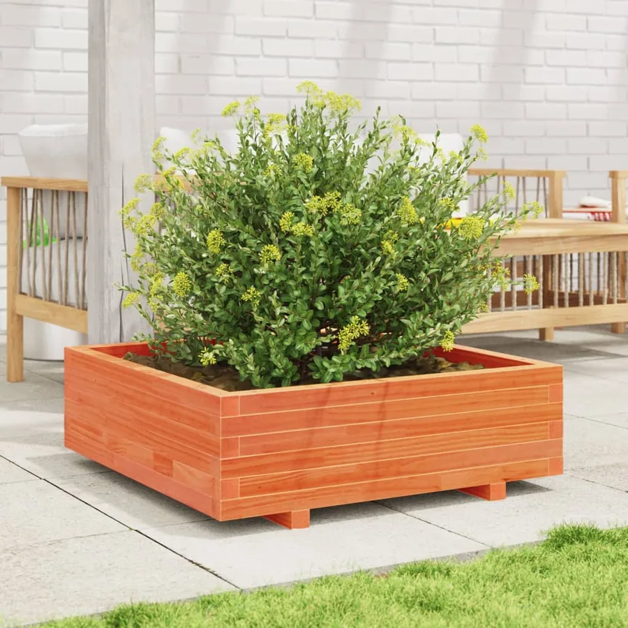 Jardinière cire marron 80x80x26,5 cm bois de pin massif - 3