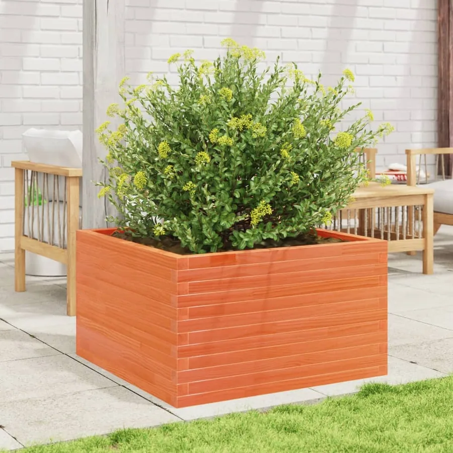 Jardinière cire marron 80x80x45,5 cm bois de pin massif - 3