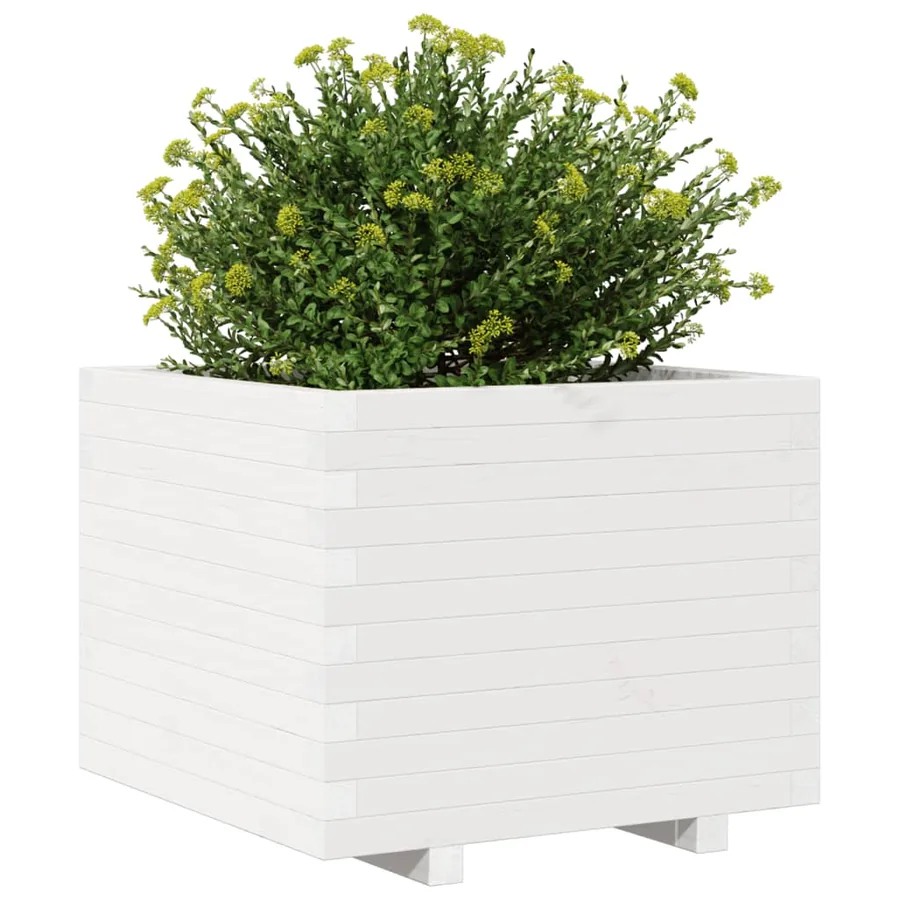 Jardinière blanc 60x60x49,5 cm bois de pin massif - 4