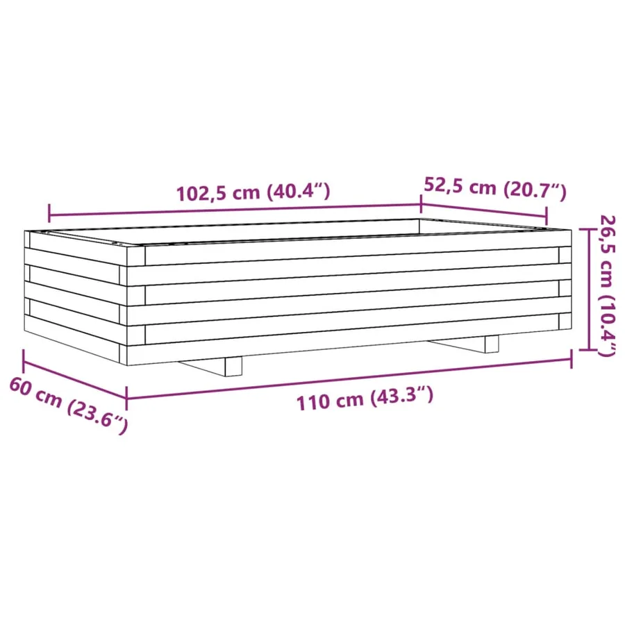 Jardinière cire marron 110x60x26,5 cm bois de pin massif - 10