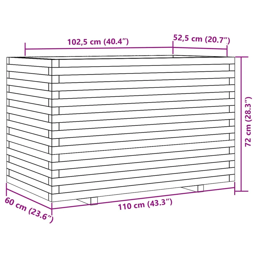 Jardinière blanc 110x60x72 cm bois de pin massif - 10