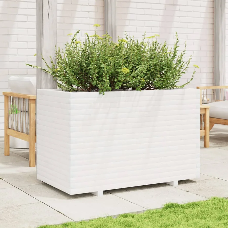 Jardinière blanc 110x60x72 cm bois de pin massif - 3