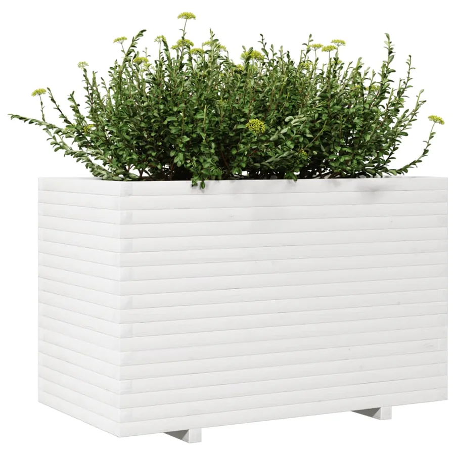 Jardinière blanc 110x60x72 cm bois de pin massif - 4