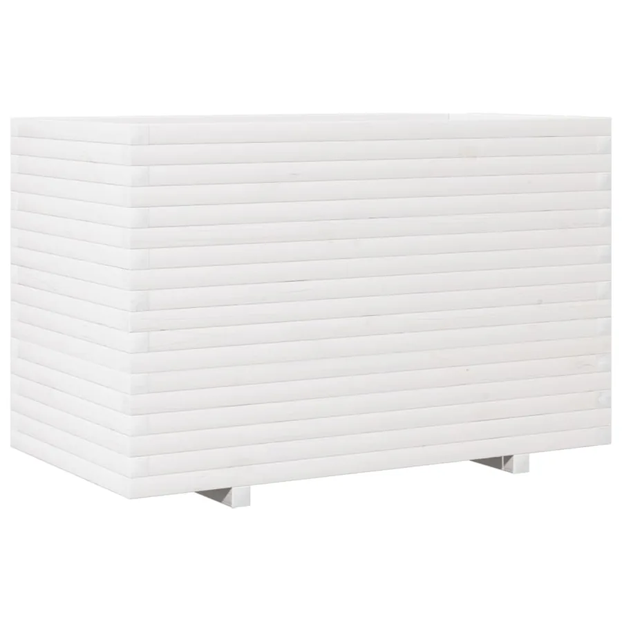 Jardinière blanc 110x60x72 cm bois de pin massif - 7
