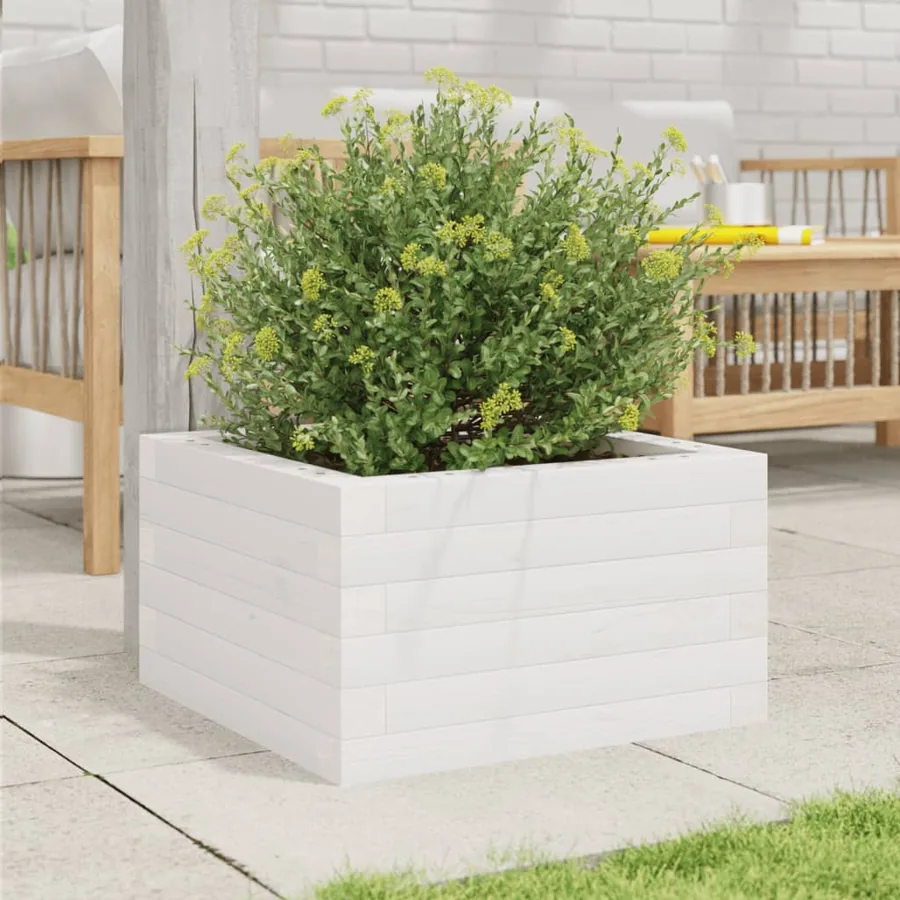 Jardinière blanc 40x40x23 cm bois de pin massif - 3
