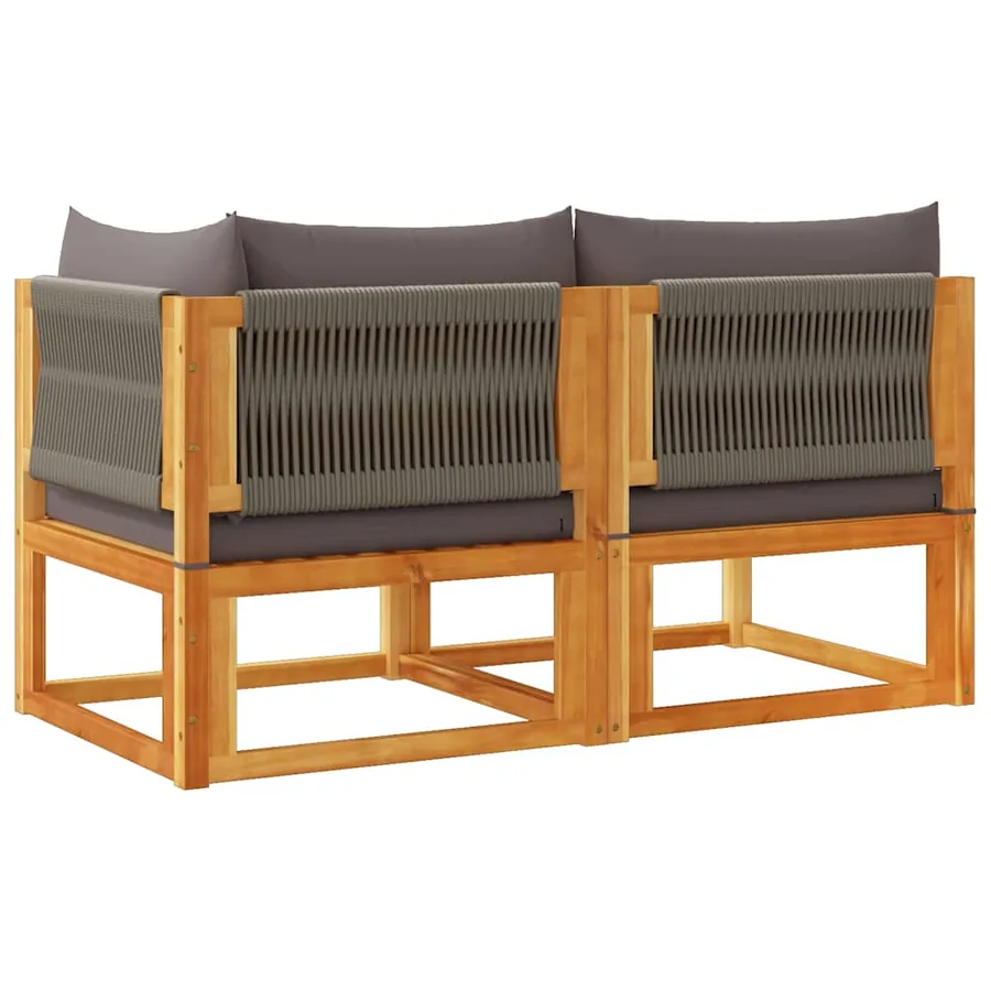 Canapé de jardin avec coussins 2 places Bois d'acacia et corde - 7