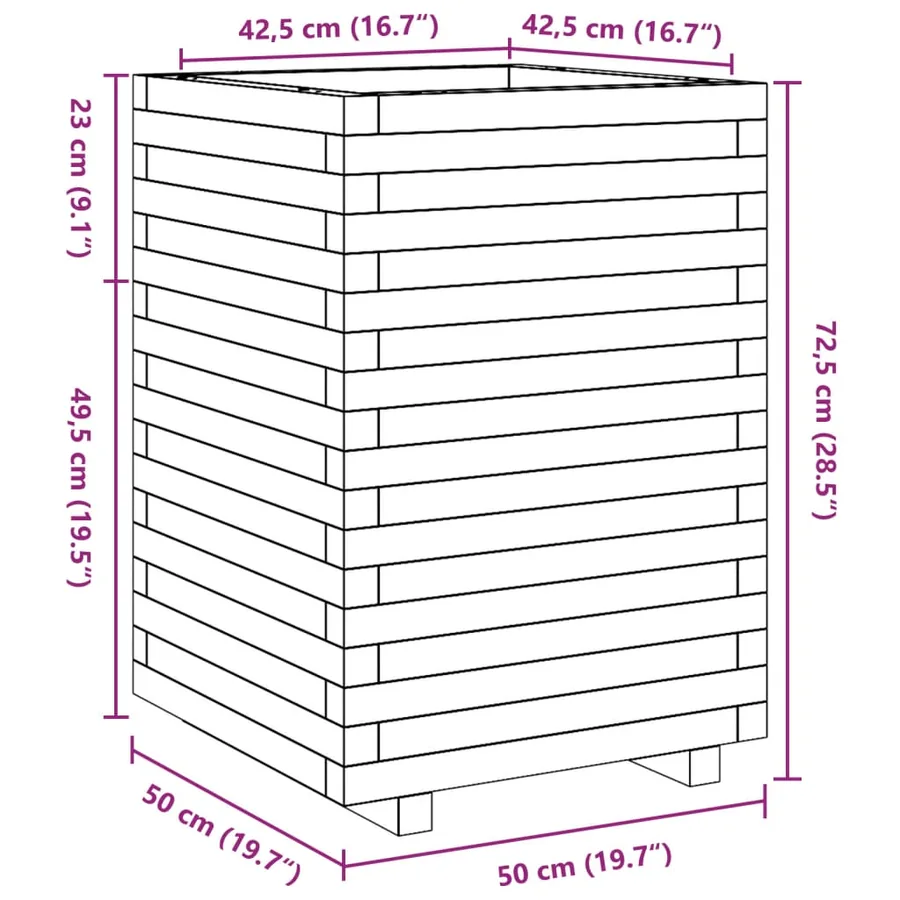 Jardinière blanc 50x50x72,5 cm bois de pin massif - 10