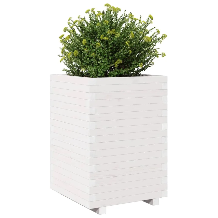 Jardinière blanc 50x50x72,5 cm bois de pin massif - 4