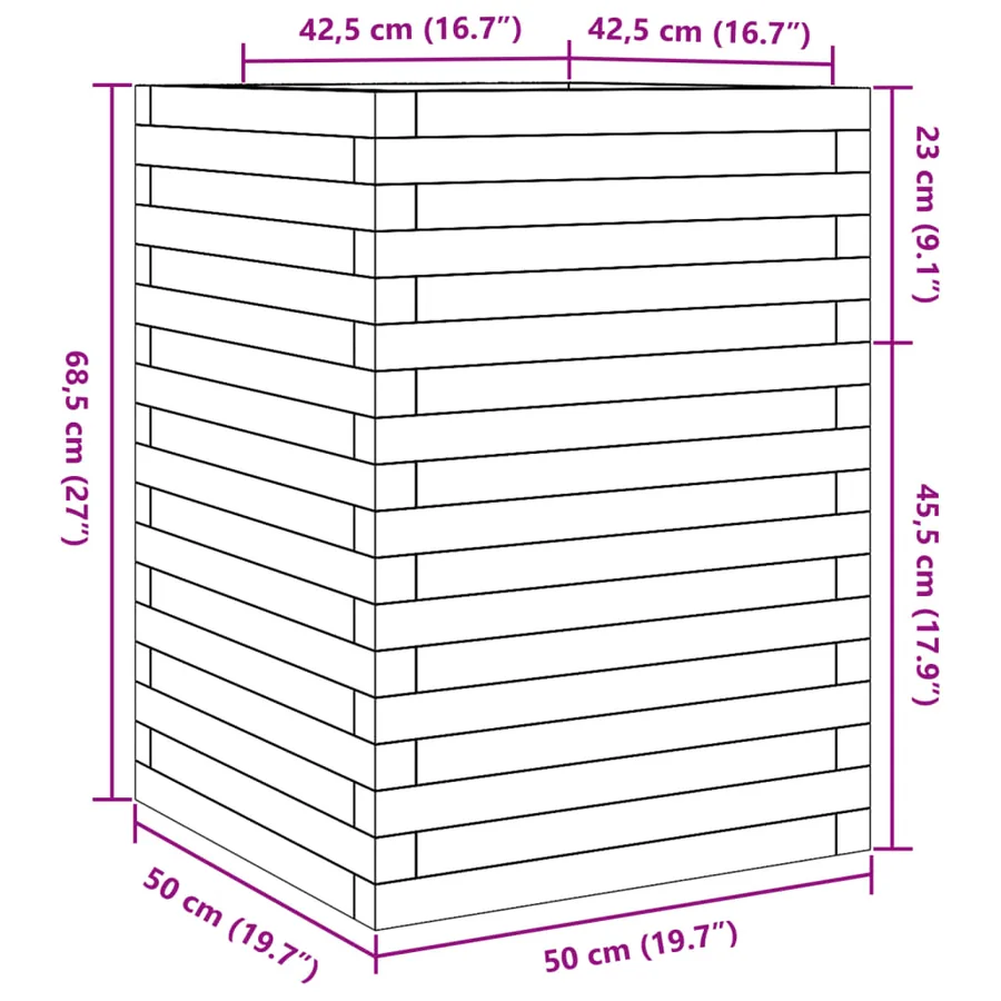 Jardinière cire marron 50x50x68,5 cm bois de pin massif - 10