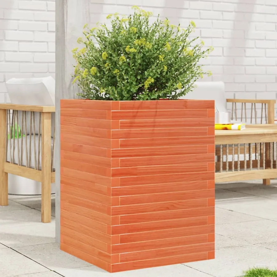 Jardinière cire marron 50x50x68,5 cm bois de pin massif - 3