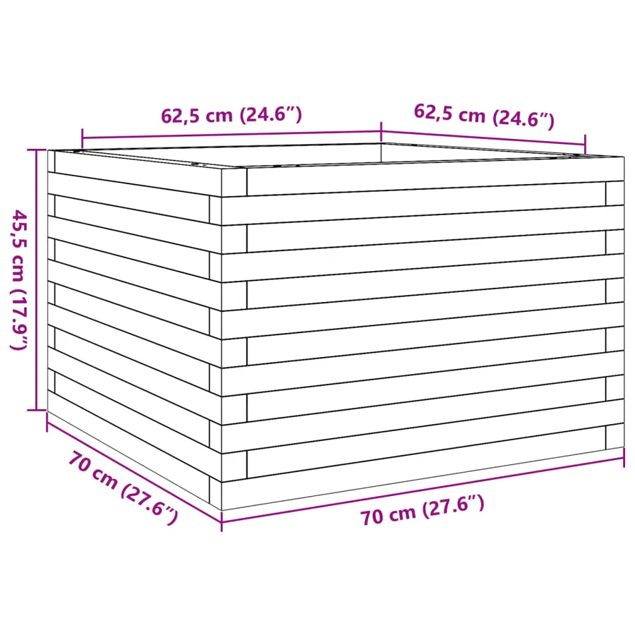 Jardinière cire marron 70x70x45,5 cm bois de pin massif - 10