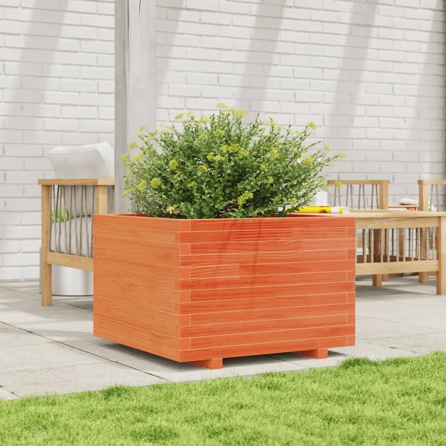 Jardinière cire marron 70x70x49,5 cm bois de pin massif - 3