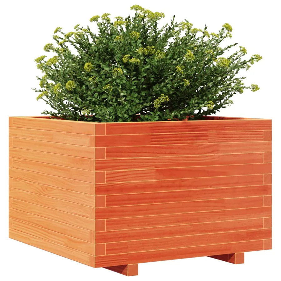 Jardinière cire marron 70x70x49,5 cm bois de pin massif - 4