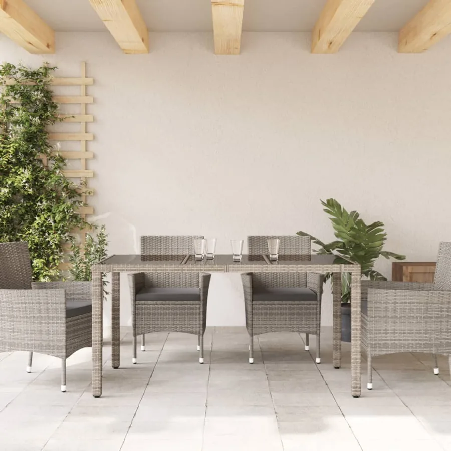 Table de jardin dessus en verre Gris 150x90x75cm Résine tressée - 3