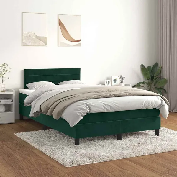 Sommier à lattes de lit et matelas Vert foncé 120x200cm Velours