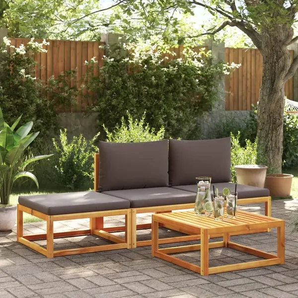 Ensemble de canapés de jardin 4 pièces avec coussins en bois d'acacia et corde