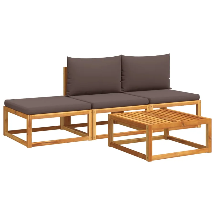 Ensemble de canapés de jardin 4 pièces avec coussins en bois d'acacia et corde - 2