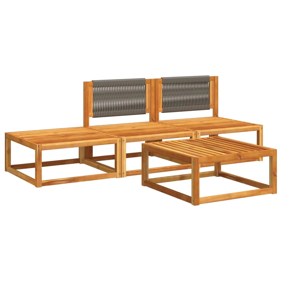 Ensemble de canapés de jardin 4 pièces avec coussins en bois d'acacia et corde - 3