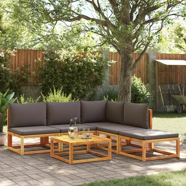 Ensemble de canapés de jardin 6 pièces avec coussins en bois d'acacia et corde
