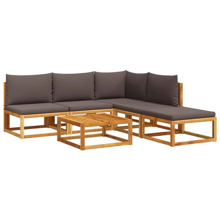 Ensemble de canapés de jardin 6 pièces avec coussins en bois d'acacia et corde - 2