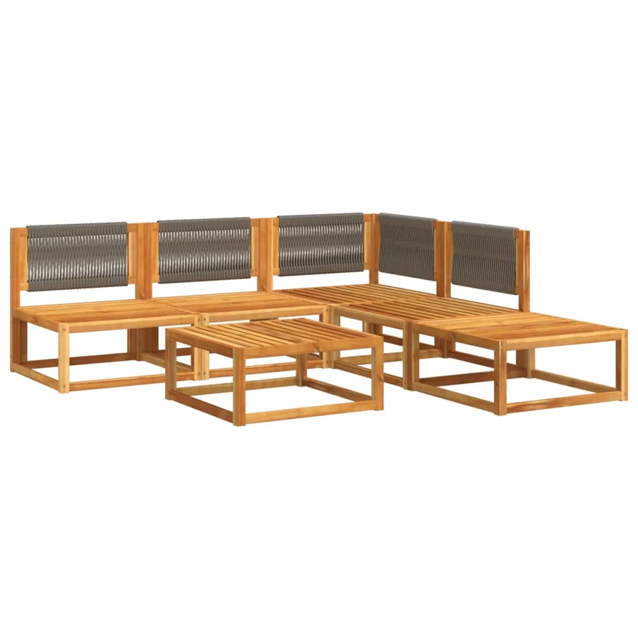 Ensemble de canapés de jardin 6 pièces avec coussins en bois d'acacia et corde - 3