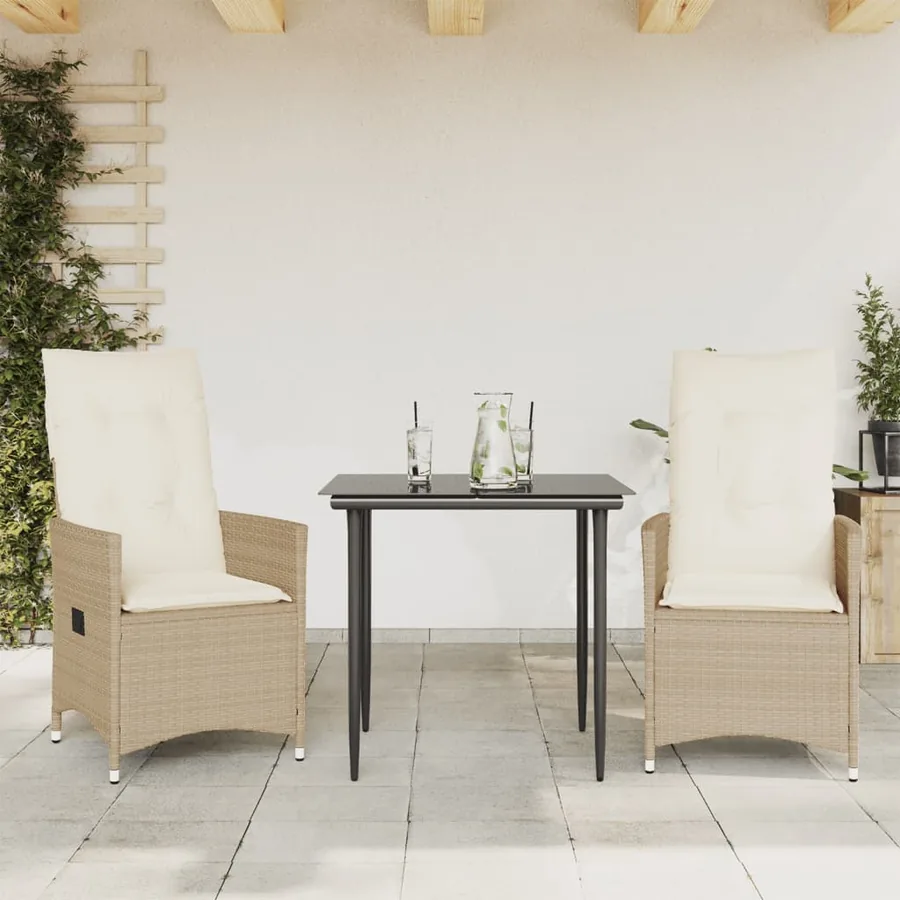 Chaises inclinables de jardin lot de 2 et coussins beige rotin - 2
