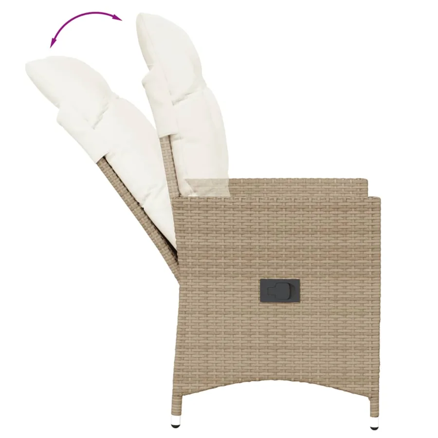 Chaises inclinables de jardin lot de 2 et coussins beige rotin - 6