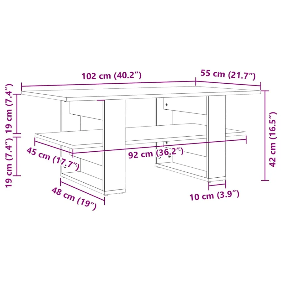 Table basse gris béton 102x55x42 cm bois d'ingénierie - 8