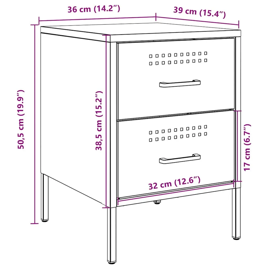Tables de chevet 2 pcs anthracite 36x39x50,5 cm acier - 13