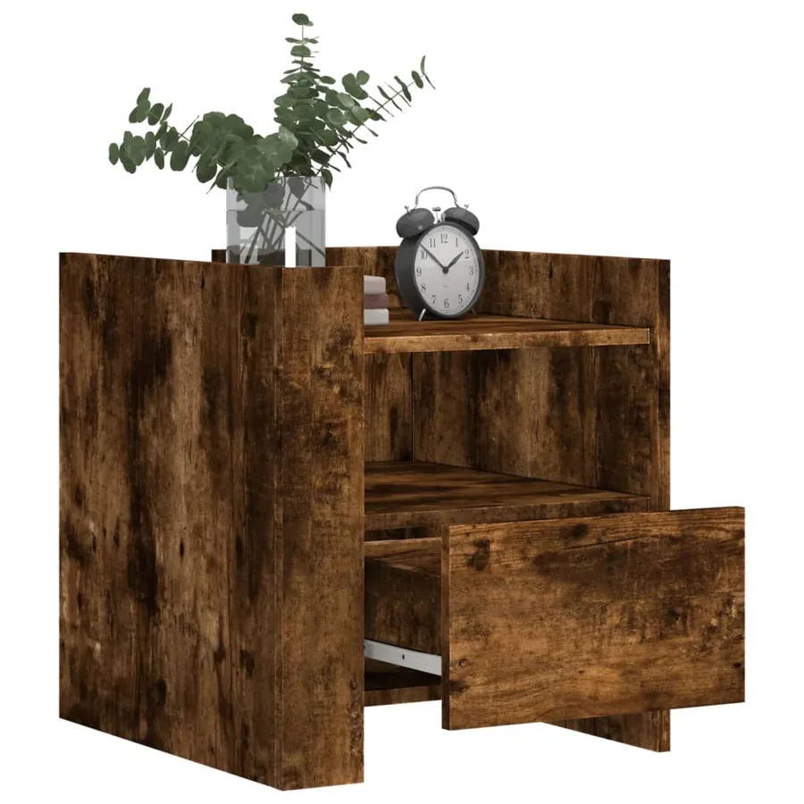 Table de chevet chêne fumé 45x50x50 cm bois d'ingénierie - 3