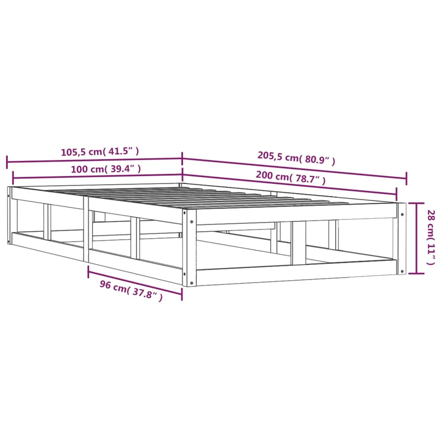 Cadre de lit sans matelas blanc 100x200 cm bois massif - 9