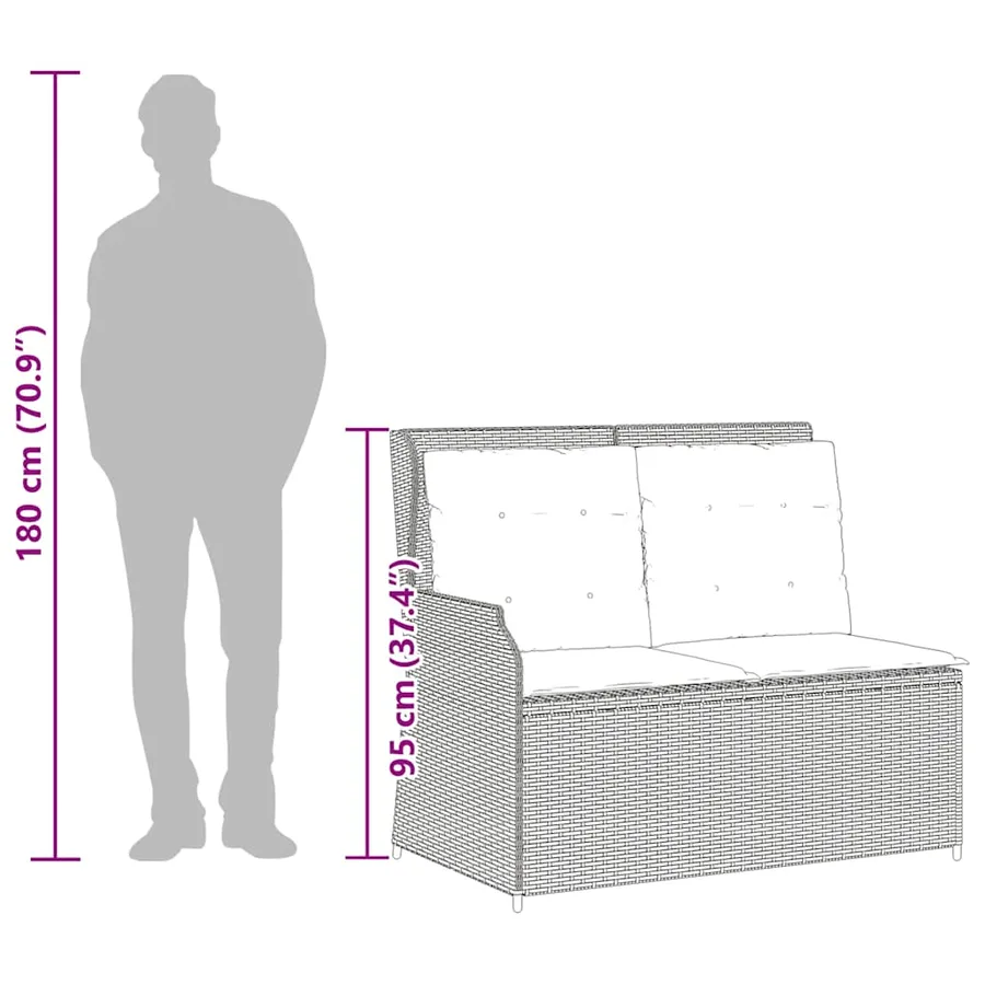 Banc inclinable de jardin avec coussins gris résine tressée - 10