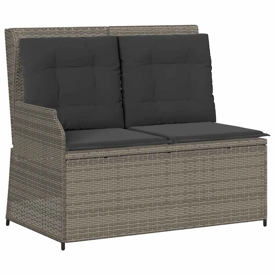 Banc inclinable de jardin avec coussins gris résine tressée - 2