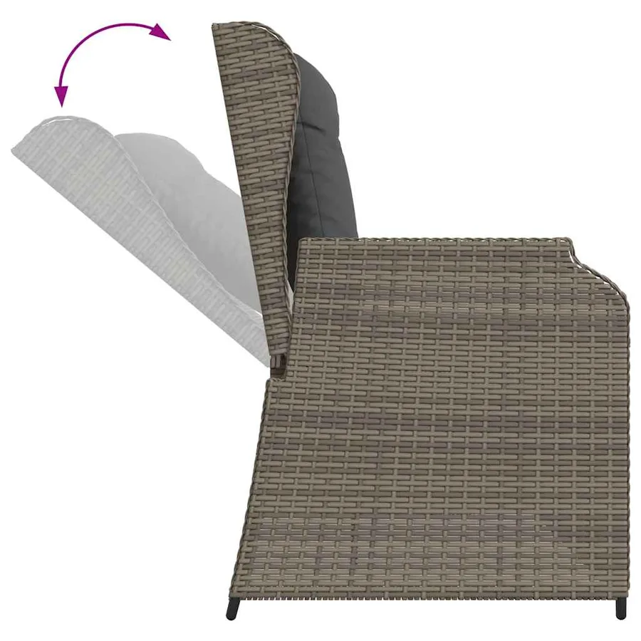 Banc inclinable de jardin avec coussins gris résine tressée - 7